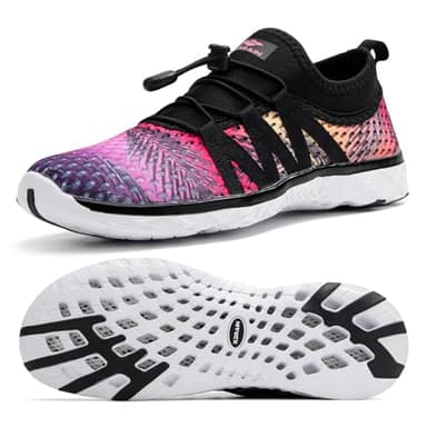 ALEADER Water Shoes for Women, Stylish Beach Shoes with Arch Support, Best for Water Sport,Travel & Walk Black/Silver Metallic 10 B(M) US