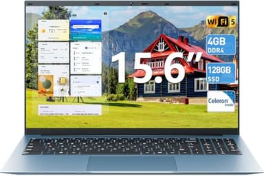 Naclud Laptop 15.6 Inch Laptops Computer, Celeron N4000 Processor, Win 11, 4GB RAM 128GB SSD, BT5.0, HDMI, Webcam, 7000mah Battery, 180° Viewing, 2.4/5G WiFi, USB 3.2, Type-C(Gray)