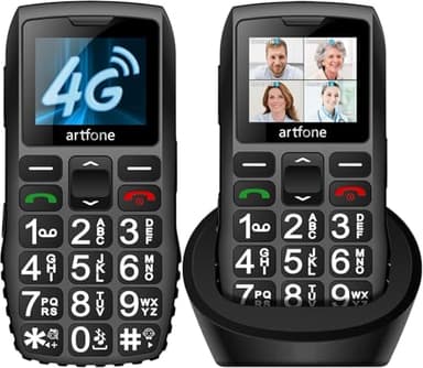 artfone C1+4G LTE Big Buttons Cell Phone for Seniors丨Unlocked Phones with SOS Button丨Talking Clock丨Bluetooth丨Charging Station丨Dumb Phone丨Loud Speaker丨Speed Dial丨Large Font丨1800mAh丨T-Mobile - Black