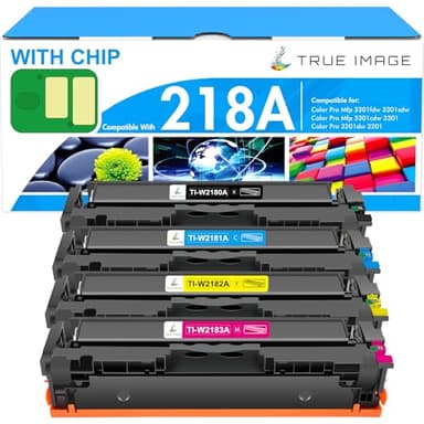 218A 218 Toner Cartridges 4 Pack 3301sdw 3301 3301fdw Compatible Replacement for HP218A 218X for HP Color LaserJet Pro 3201dw 3201 MFP 3301cdw Printer Ink Set with Chip High Yield W2180A (B/C/Y/M)