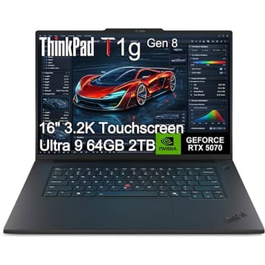 Lenovo ThinkPad T1g Gen 8 Mobile Workstation Laptop (NVIDIA RTX 5070 8GB, Intel Core Ultra 9 285H, 64GB DDR5, 2TB SSD, 16" 3.2K OLED Touchscreen) for Business, Gaming & Design, Fingerprint, Win 11 Pro