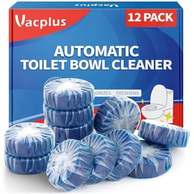 Vacplus Automatic Toilet Bowl Cleaner Tablets, Drop-In Tank Cleaner for Bathroom, Prevent Stains & Deodorize, Long-Lasting Cleaning Tabs, Easy-Use Freshener for Bowl & Tank, 12 Pack