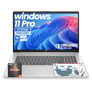 HP 17 Inch Laptop for Business, Office 365 for the Web, 20GB RAM & 512GB SSD, AMD Ryzen 5 7430U 6-Core Processor, FHD IPS Display, Windows 11 Pro, AI Copilot, Full Numeric KB