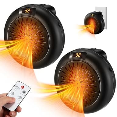 Meonum 2 Pack Small Space Heater, 500W Portable Electric Small Heater with Adjustable Thermostat and Timer, Overheat Protection and LED Display, Quiet Space Heater for Office Desk Indoor Use(Black)