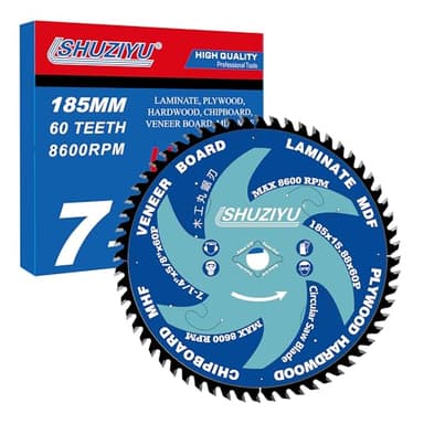 SHUZIYU 7-1/4”(185MM)-60T, Super Thin Kerf 1/16"(1.6MM), Arbor 5/8", Anti-Stick Coating, Circular Saw Blade, FRAMING&Ripping, for Laminate, Veneer Board, Plywood, Hard Wood, MDF and HDF Cutting