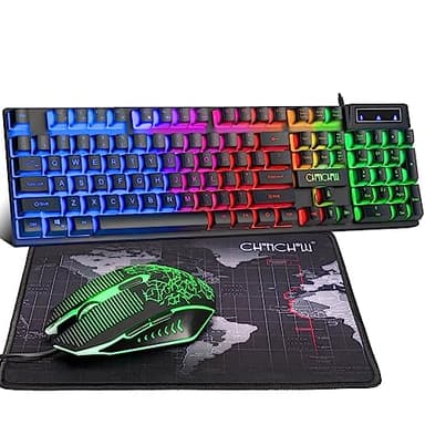 CHONCHOW Gaming Keyboard and Mouse Led Backlit USB Wired with Light Up 104Key 3600DPI 2 Side Button Mouse Keyboard Mechanical Feeling Compatible with PC Mac OS Xbox Ps4 Ps5 with Mousepad