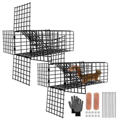 Lettry 2 Packs One Way Squirrel Door, 3"x3"x9" Black Wildlife Exclusion Device, Humane One Way Exit for Attic, Soffit, Chimneys & Vents, Stainless Steel Easy Install with Hardware