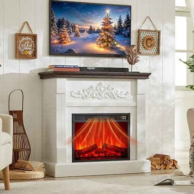 Electric Fireplace with Mantel, 40" Electric Fireplace, Fireplaces Entertainment Center, Fireplaces TV Stand with 23" Insert Heater with 3D Flame for Living Room, 1400W/750W