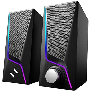 Nylavee Computer Speakers, PC Speakers with 6 Lighting Modes, USB Powered Computer Speakers for Desktop PC with 2 Bass-Boost Ports, 2 Speaker Units, and 3.5mm Aux-in for PC, Laptop, Monitor, Gaming