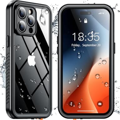 SPIDERCASE Only Designed for iPhone 14 Pro Max Case Waterproof [12FT Military Dropproof] [Built-in Screen Protector] [IP68 Underwater] Full Body Shockproof Protective Phone Case 6.7'' 2022, Black