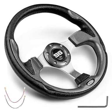 NOKINS 12.5" Universal Golf Cart Steering Wheel, Fit EZGO TXT/RXV/Club Car DS/Precedent/Yamaha, Most Golf Carts (Carbon Fiber Black)