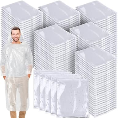 Handepo 150 Pack of Adult Rain Ponchos with Hood, Disposable Rain Ponchos, Plastic Raincoat Poncho for Adult Homeless(White)