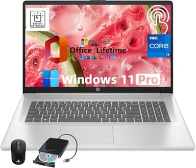 HP 17 inch Touchscreen Laptop Computer Business, MS Office, 17.3" HD+ Display, Intel 10-Core i7-150U(up to 5.4 GHz), Backlit Keyboard, Wi-Fi 6, Windows 11 Pro(32GB RAM|1 TB SSD)