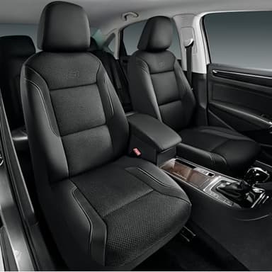 Skechers Memory Foam Leather Car Seat Covers, Air Cool Mesh Thick Seat Covers, Car Seat Covers Front Seats Airbag Compatible, Automotive Comfort for Most Cars, Vans, Trucks, SUV,Black