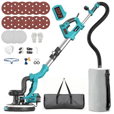 Drywall Sander with Vacuum Dust Collector, 1000W Popcorn Ceiling Removal Tool, Electric Drywall Sander with Digital Display Screen 9 Variable Speed 800-2100RPM, Foldable & Extendable Handle