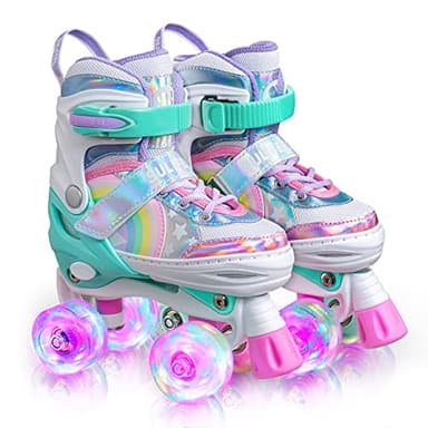 SULIFEEL Rainbow Unicorn 4 Size Adjustable Roller Skates for Girls Boys for Kids Ages 3-5 5-8 6-12 Children Skates Indoor Outdoor