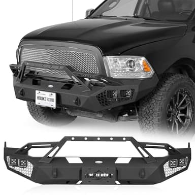 Hooke Road 09-12 Ram 1500 Front Bumper for 2009 2010 2011 2012 Dodge Ram 1500 Pickup Truck, Offroad Rock Crawler Bumper w/Winch Plate & D-ring Mounts