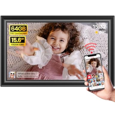 64GB 15.6" Frameo Digital Picture Frame WiFi, Large Electronic Photo Frames 1920 x 1080 IPS FHD Touch Screen, Send Photos from Your Phone from Anywhere, Best Gifts for Parents and Grandparents