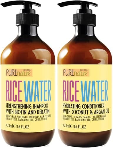 Rice Water Shampoo and Conditioner Set - Sulfate Free Formula for Fine Hair Women and Men - Volumizing and Thickening Formula for Thinning Strands - 16 Fl Oz (Set of 2)