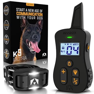 INVIROX Ultra K9 Dog Training Collar, 124 Levels for Reactive, Stubborn or Hard-to-Train Dogs, Long Range ¾ Mile, Night-Light Mode, Safe Communication, IP67 Waterproof E Collar for Large Dogs