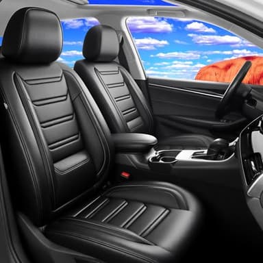 FiveFox Fit RAV4 Car Seat Covers for Select Toyota RAV 4 2013-2026 /RAV4 Hybrid - Premium Full Coverage Leather, Airbag Compatible, Waterproof & All Weather Seat Cushion Protector, Full Set, Black