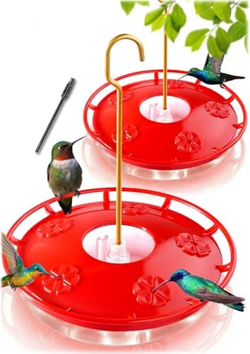 eWonLife 2 Pack Hummingbird Feeders for Outdoors, 16oz Leak-Proof Saucer Humming Bird Feeder with Integrated Ant Moat, Bee Proof 5 Feeding Ports, Brush, Easy Clean & Refill, Hanging Garden Yard Décor