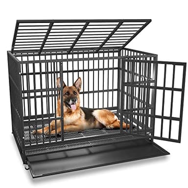 BOLDBONE 48 inch Heavy Duty Indestructible and Escape-Proof Dog Crate Cage Kennel for Large Dogs, High Anxiety Dog Crate with Removable Wire Trays and Wheels, Extra Large XL XXL, Black
