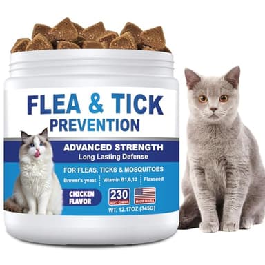 Cat Flea and Tick Chewable 230ct, Oral Flea and Tick Chews Supplement, Skin & Coat Support for Cats, Kittens, All Breeds & Sizes