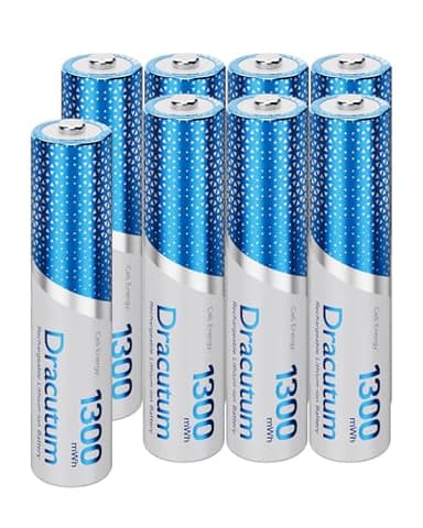 Dracutum Rechargeable AAA Batteries 8 Pack, 1300mWh High Capacity 1.5V AAA Rechargeable Lithium Batteries, 2000+ Cycles Long-Lasting Triple AAA Batteries