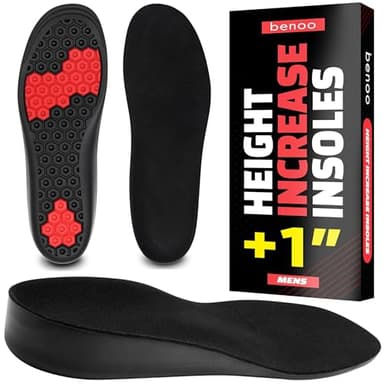 Height Increase Insoles for Men (+1 inch) Discreet Shoe Lifts, All Day Comfort, Shock-Absorbent Gel, Trim to Fit Inserts for Most Sneakers & Shoes, Confidence Boosters (Mens 10-11.5)