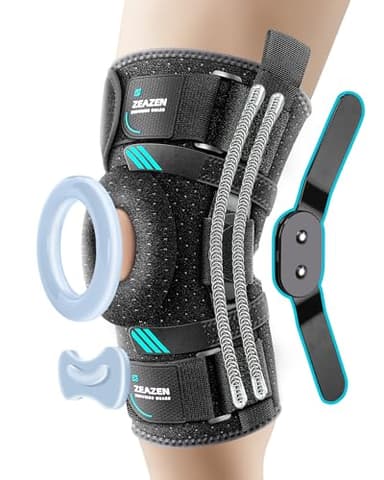 ZEAZEN Hinged Knee Brace with Dual Hinges & Patella Compression Pads – Strong Knee Support for ACL, MCL, Meniscus, Joint Stability – Adjustable Open Patella Design for Men and Women, Plus Size Fit (Large)