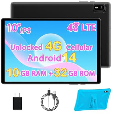 Topsand 10 Inch Tablet Android 14 Tablet with Sim Card Slot Unlocked, 10GB RAM, 32GB ROM, 1TB Expandable, 8MP Camera, 2.4G/5G WiFi, BT5.0, Cellular Tableta with GPS, Protective Case (Blue)