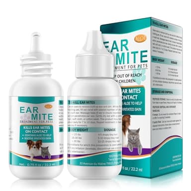 NBTREKTIE Ear Mites Clean for Dogs & Cats - Cat Ear Mite Treatment with Aloe Vera, Cleaner on Contact & Soothes Itching, Vet-Recommended Formula for Pets Ear Cleaning, Fast-Acting 0.75oz Bottle