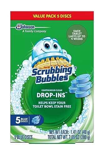 Scrubbing Bubbles Continuous Clean Toilet Drop-Ins, Automatic Blue Toilet Bowl Cleaner, Septic-Safe Tank Tablets Remove Hard Water Minerals & Limescale, Stain & Smell Protection, 5 Count (Pack of 1)