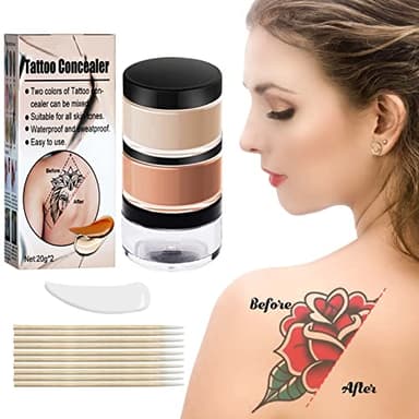 Tattoo Cover Up Makeup, Invisible & Natural Skin Concealer Set, Waterproof Makeup Cover Cream for Tattoo, Scars, Vitiligo and Dark Spots, Use on Body (2×0.7 ounce)