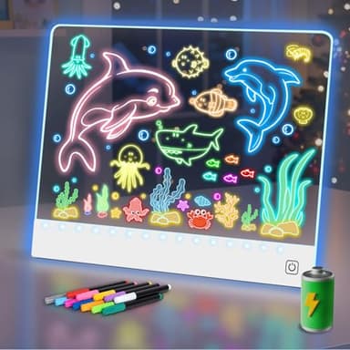16" Led Drawing Board for Kids Rechargeable, Portable Doodle Glow LED Note Board with 7 Colors, Light Up Acrylic Dry Erase Lumi Board with Stand, Valentines Day Gifts Boys & Birthday Gifts(White)