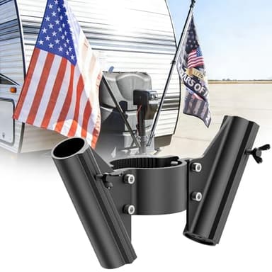 Safoner RV Dual Flag Pole Mount for Trailer Tongue Jack, Aluminum Flag Holder with Wing Screw Locking, For Flagpoles Up to 1'', Fits 2" & 2¼" Jack Tube, RV Essential Accessoires