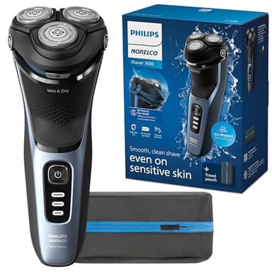 Philips Norelco Shaver 3600 Series, Wet and Dry Electric Shaver, P-Cap, Travel Pouch, Storm Blue, Model S3243/91
