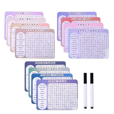 natalieenati 12 Pcs Reusable Word Search Cards for Dementia Game-Dementia Activities for Seniors with Alzheimer's-Elderly Alzheimer's Toys-Large Print Word Search Books for Grandpa