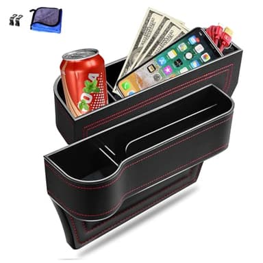 Car Seat Gap Filler Organizer, 2 Pack Multifunctional Car Seat Organizer, Auto Console Side Storage Box with Cup Holders 2 Seat Hooks for Drink, Car Organizer Front Seat for Holding Phone, Sunglasses