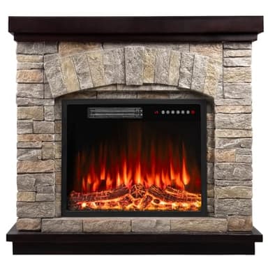 BOSSIN 40" Electric Fireplace with Mantel, 23 inch Electric Fireplace Insert, TV Stand Freestanding Heater with Remote Control Timer LED Flame for Living Room Bedroom,Faux Stone Gray