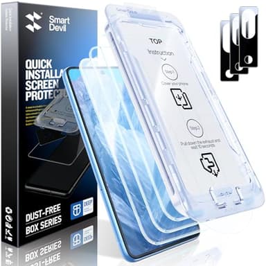 SMARTDEVIL [3+3 Pack] for Google Pixel 8A Screen Protector with Camera Lens Protector, Finger Print Reader Compatible, Fast & Easy Installation, Clear 9H Tempered Glass Film, Alignment Frame