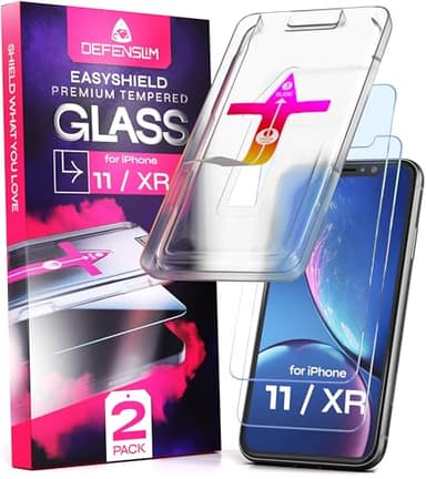 Defenslim Screen Protector for iPhone 11 / XR (2Pack), Easy Auto-Align Install Kit, 6.1" Tempered Glass, 9H Hardness, Ultra HD Clear, Case Friendly, EasyShield