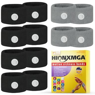 HIONXMGA 6 Pairs Motion Sickness Bands – Natural Anti Nausea Acupressure Wristbands for Morning & Motion Sickness Relief – Ideal for Car, Cruise & Flight Travel – for Adults and Kids
