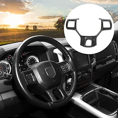 Hoolcar Interior Steering Wheel Cover ABS Trim for 2010-2017 Dodge RAM 1500 Accessories, Carbon Fiber