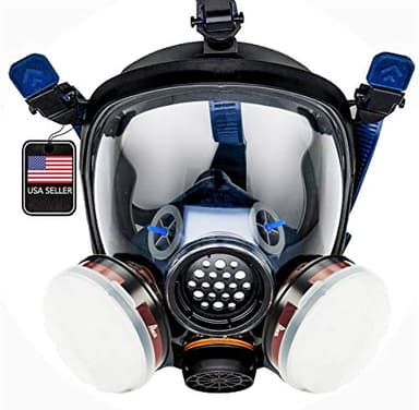 Parcil Distribution Industrial Air Purifying Respirator Mask, Survival, and Chemical PT-100 Full Face Respirator - Activated Carbon Organic Vapor Particulate Respirator Mask with Filters - CE Tested
