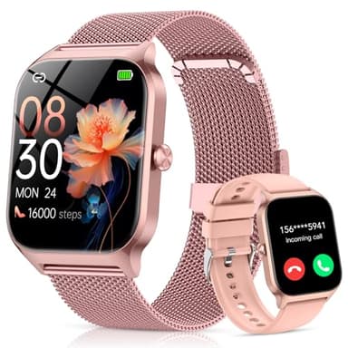 CASCHO Smart Watch for Women (2 Bands), Bluetooth Call Smartwatch with AI Voice,1.85" HD Fitness Watch,Heart Rate/SpO2/Steps/Sleep Monitor,120+ Sports Modes,Smart Watches for Android iOS-Rose Gold