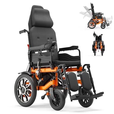 Reclining Electric Wheelchair for Adults & Seniors, 16" All-Terrain Aluminum Tires, 160° Adjustable Backrest with Headrest, 5-Speed, USB Light for Elderly & Disabled Home Care, Outdoor Travel