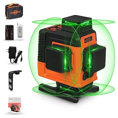Takamine 16 Lines Laser Level Self Leveling 4x360° 4D Green Cross Line for Construction/Picture Hanging, Remote Controller, Rechargeable Li-ion battery, Magnetic Stand and portable bag