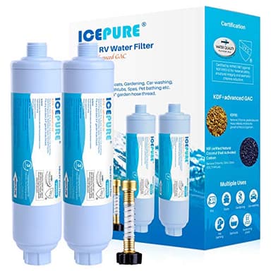 ICEPURE RV Water Filter system for Garden, RV, Pool, Camper, Marine, Boat Hose for Drinking, Car Washing, Gardening, Planting, Spa, Reduces Chlorine, Odors, with 1 flexible hose protector, 2PACK